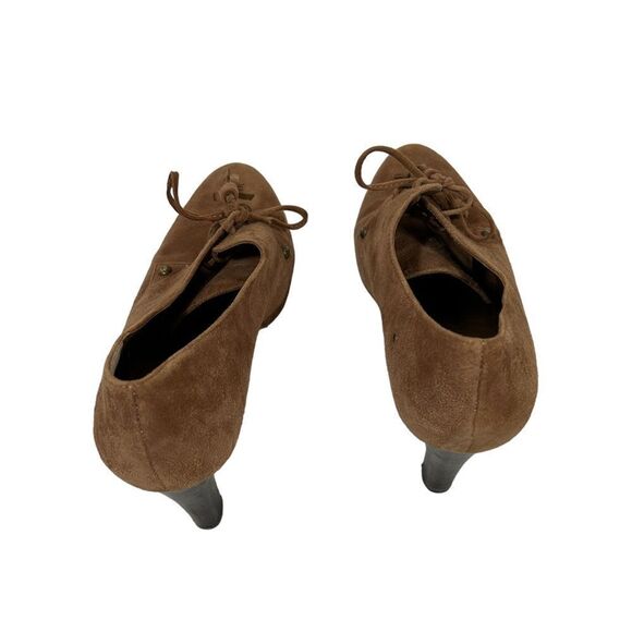 Anne Klein Light Brown Suede Leather zipper Lace Up Ankle Booties With Heels - Picture 2 of 12